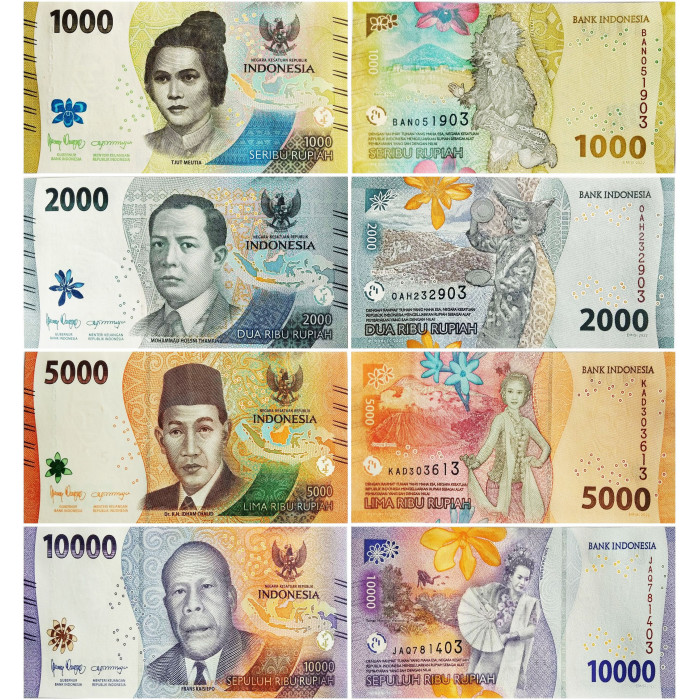Индонезия 1000 2000 5000 10000 рупий 2022 год UNC P-162-165 Набор из 4 банкнот