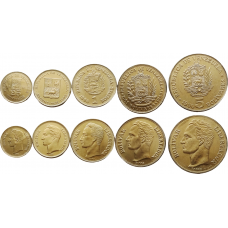 Венесуэла 25 50 сентимо 1 2 5 боливаров 1989 1990 год UNC Набор из 5 монет