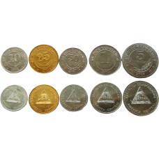 Никарагуа 10 25 50 сентаво 1 5 кордоб 2014 2015 год UNC Набор из 5 монет