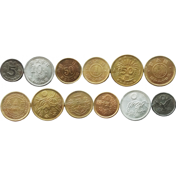 Япония 5 10 50 сенов 1 5 йен 1945-1950 год Набор из 6 монет
