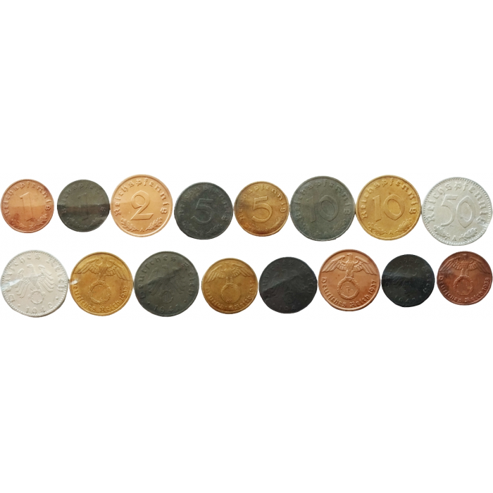 Германия 1 2 5 10 50 рейхспфеннигов 1937-1945 год Набор из 8 монет