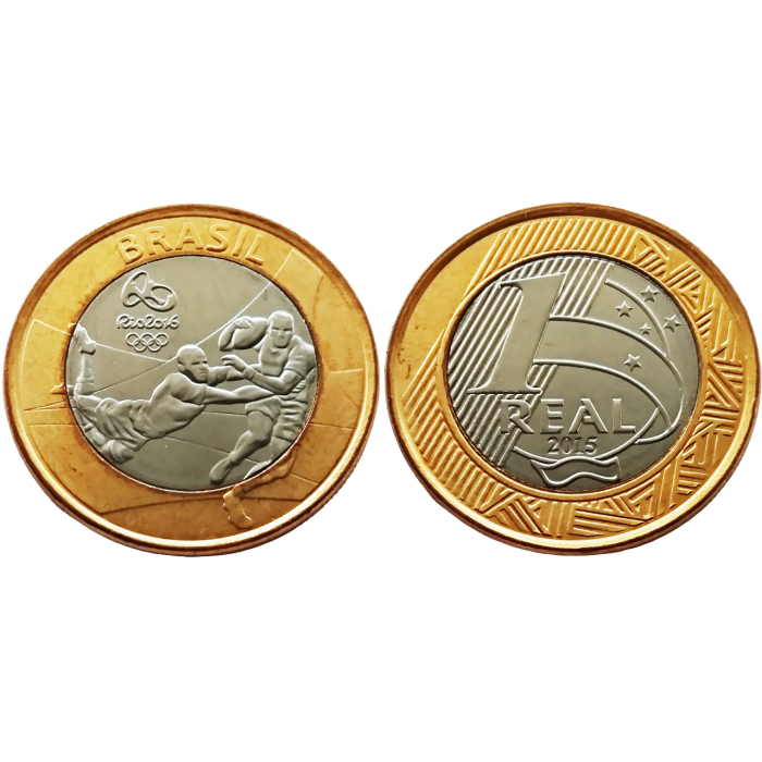 Бразилия 1 реал 2015 год UNC KM# 707 XXXI летние Олимпийские Игры, Рио-де-Жанейро 2016 - Регби