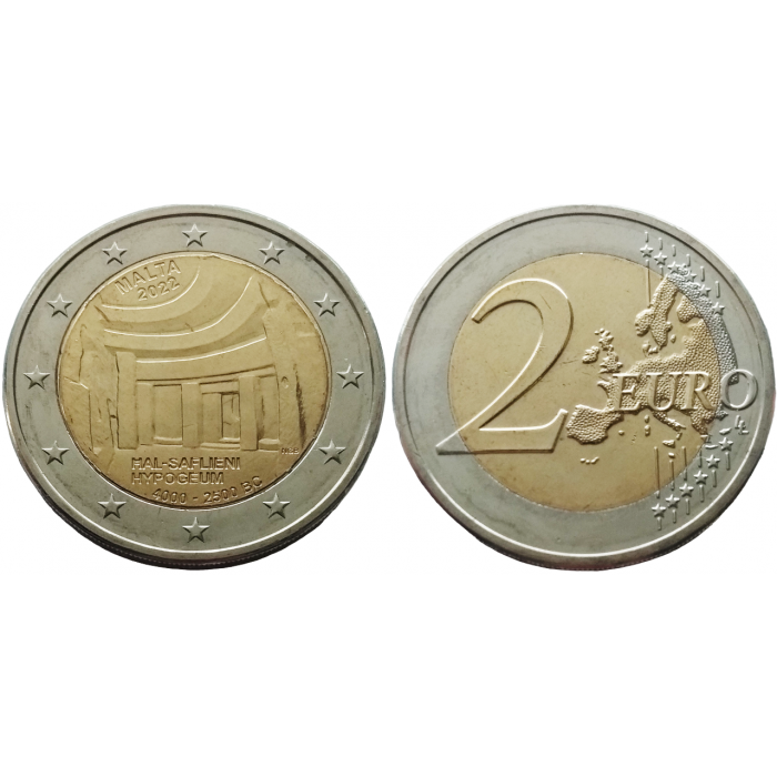 Мальта 2 евро 2022 год UNC UC# 114 Доисторические места Мальты - Хал-Сафлиени