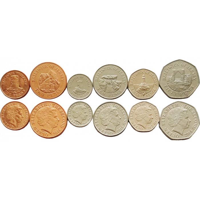 Джерси 1 пенни 2 5 10 20 50 пенсов 2012-2016 год UNC Набор из 6 монет