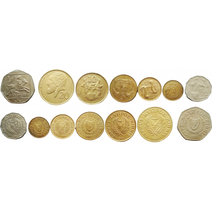 Кипр 1/2 1 2 5 10 20 50 центов 1983-2001 год UNC Набор из 7 монет