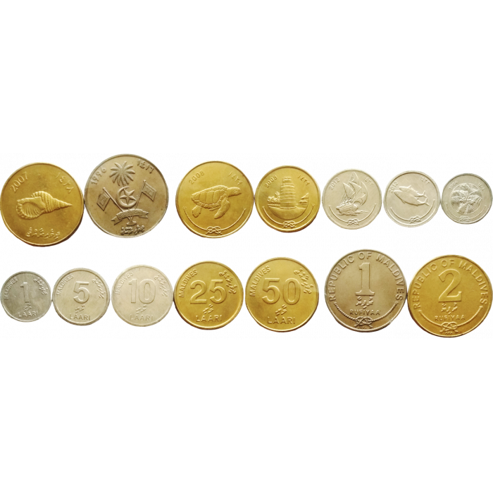 Мальдивы 1 5 10 25 50 лари 1 2 руфии 1984-2012 год UNC Набор из 7 монет