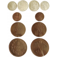 Финляндия 1 5 10 25 50 пенни 1909-1916 год XF+ Набор из 5 монет