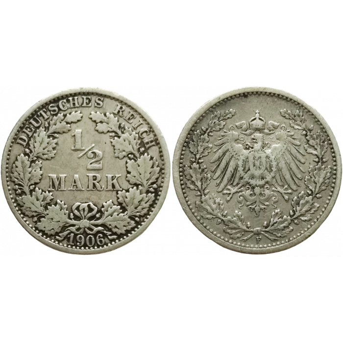 Германия 1/2 марки 1906 F год KM# 17 Германская империя