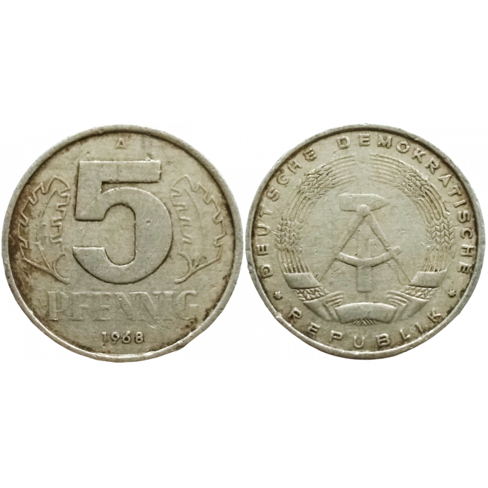 Германия - ГДР 5 пфеннигов 1968 год KM# 9.1