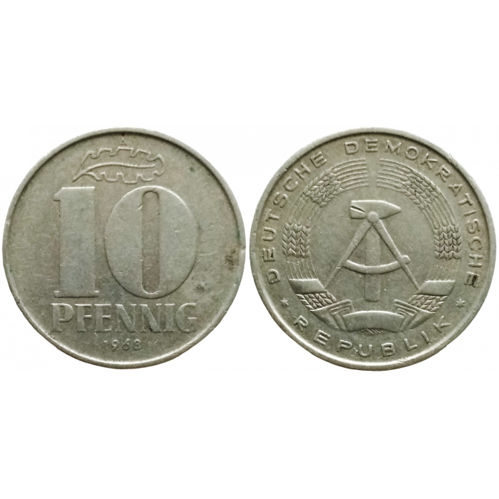 Германия - ГДР 10 пфеннигов 1968 год KM# 10