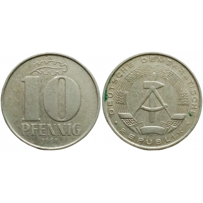 Германия - ГДР 10 пфеннигов 1968 год KM# 10