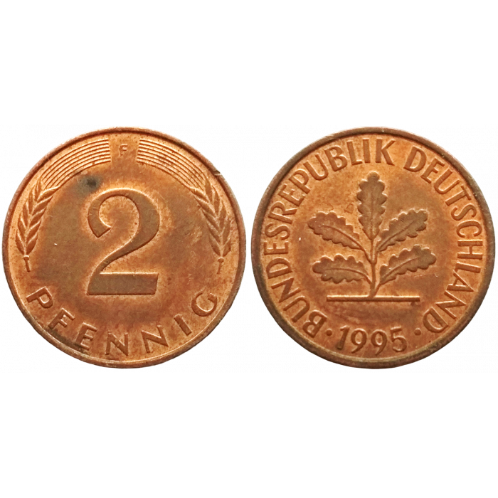 Германия - ФРГ 2 пфеннига 1995 F год KM# 106a