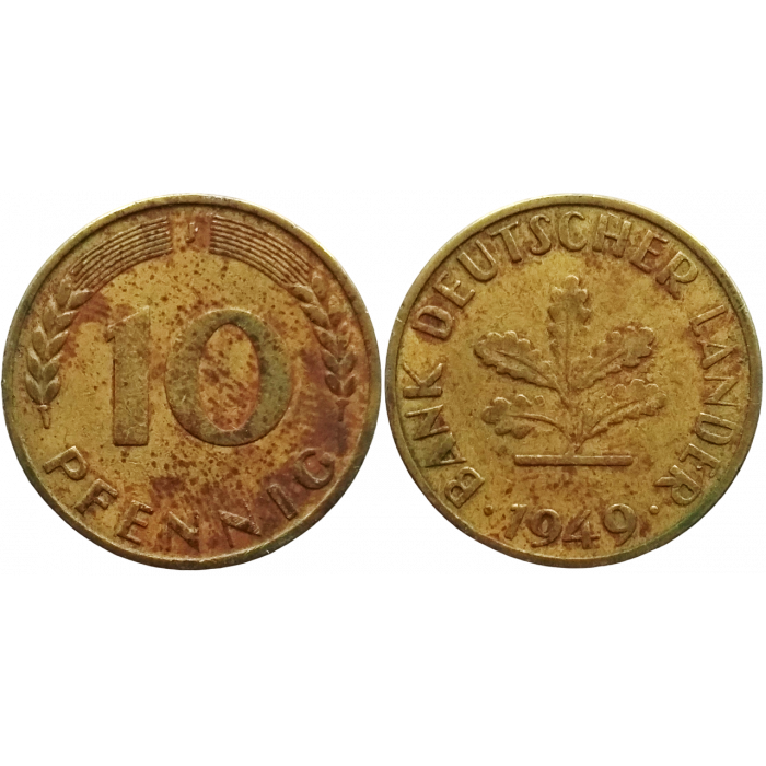 Германия - ФРГ 10 пфеннигов 1949 J год KM# 103