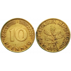 Германия - ФРГ 10 пфеннигов 1950 J год KM# 108