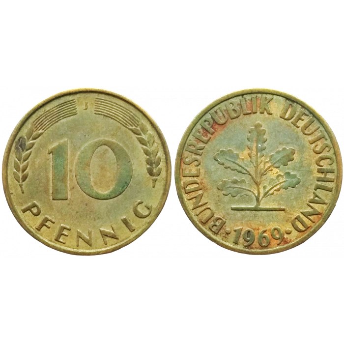 Германия - ФРГ 10 пфеннигов 1969 J год KM# 108