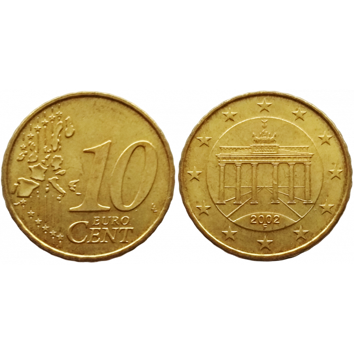 Германия 10 евроцентов 2002 F год KM# 210