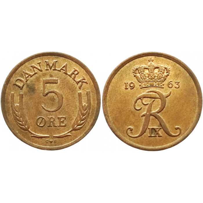 Дания 5 эре 1963 год KM# 848 Король Фредерик IX (1947 - 1972)
