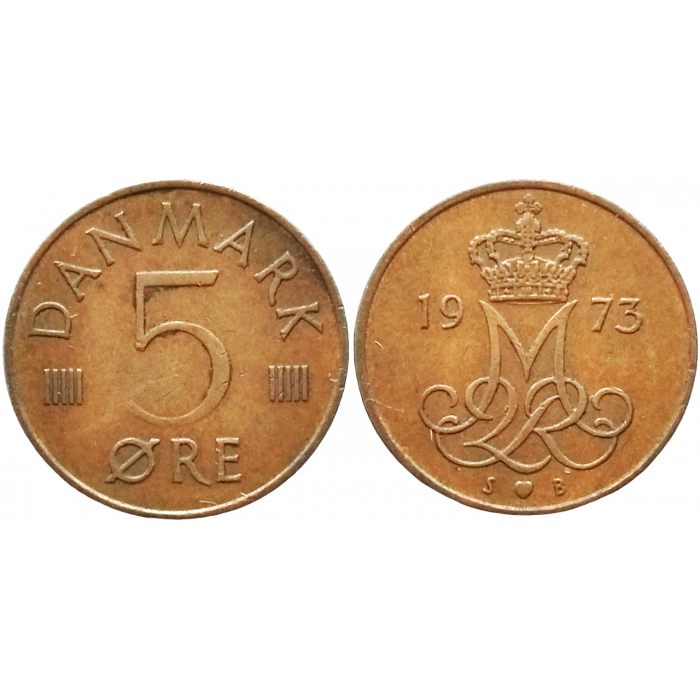 Дания 5 эре 1973 год KM# 859 Королева Маргрете II (1973 - 1989)