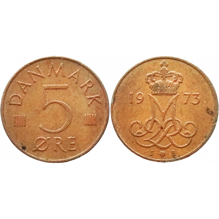 Дания 5 эре 1973 год KM# 859 Королева Маргрете II (1973 - 1989)