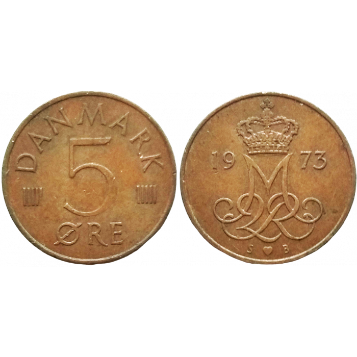Дания 5 эре 1973 год KM# 859 Королева Маргрете II (1973 - 1989)