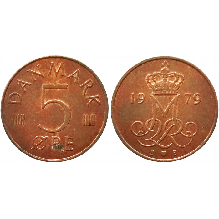 Дания 5 эре 1979 год KM# 859 Королева Маргрете II (1973 - 1989)