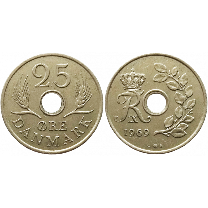Дания 25 эре 1969 год KM# 855 Король Фредерик IX (1947 - 1972)