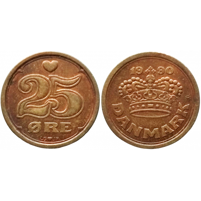 Дания 25 эре 1990 год KM# 868 Королева Маргрете II (1989 - 2022)