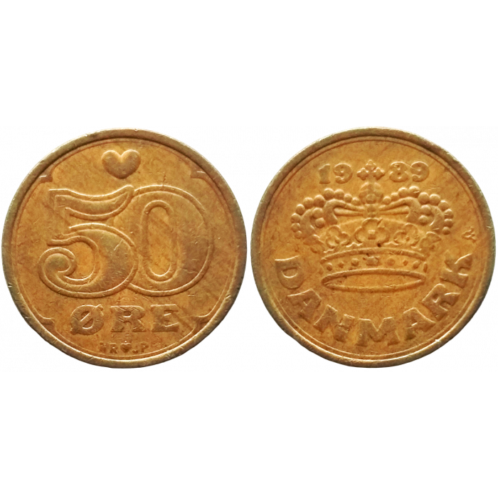 Дания 50 эре 1989 год KM# 866 Королева Маргрете II (1989 - 2022)