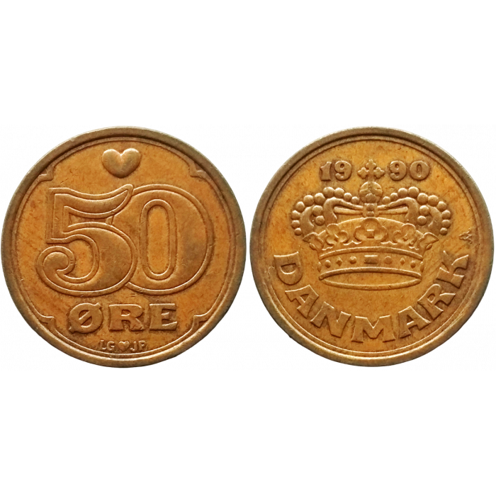 Дания 50 эре 1990 год KM# 866 Королева Маргрете II (1989 - 2022)
