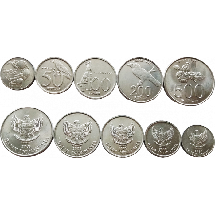 Индонезия 25 50 100 200 500 рупий 1996-2003 год UNC Набор из 5 монет