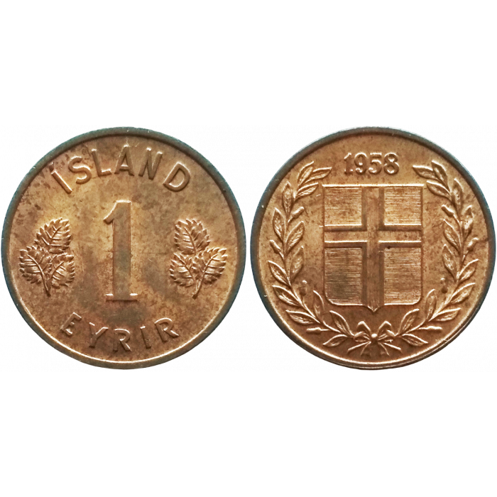 Исландия 1 эйре 1958 год KM# 8