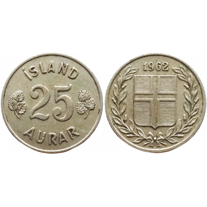 Исландия 25 эйре 1962 год KM# 11