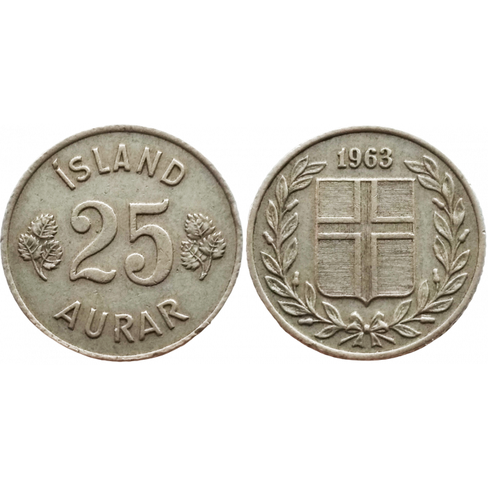 Исландия 25 эйре 1963 год KM# 11
