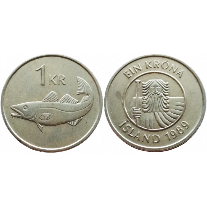 Исландия 1 крона 1989 год KM# 27a