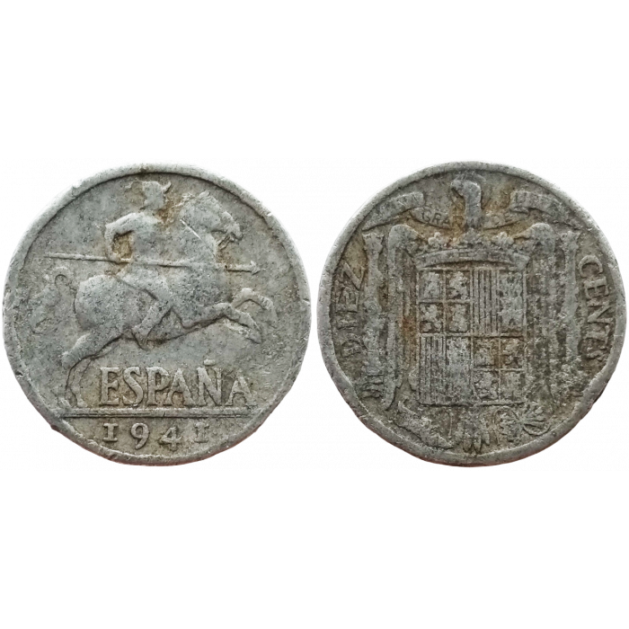 Испания 10 сентимо 1941 год KM# 766