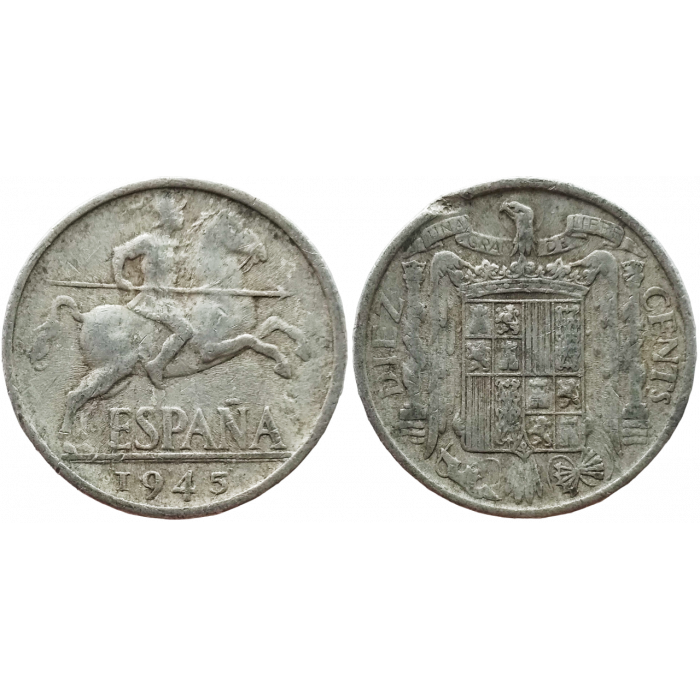 Испания 10 сентимо 1945 год KM# 766