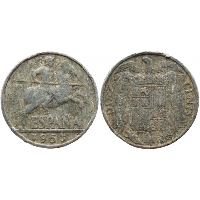 Испания 10 сентимо 1953 год KM# 766