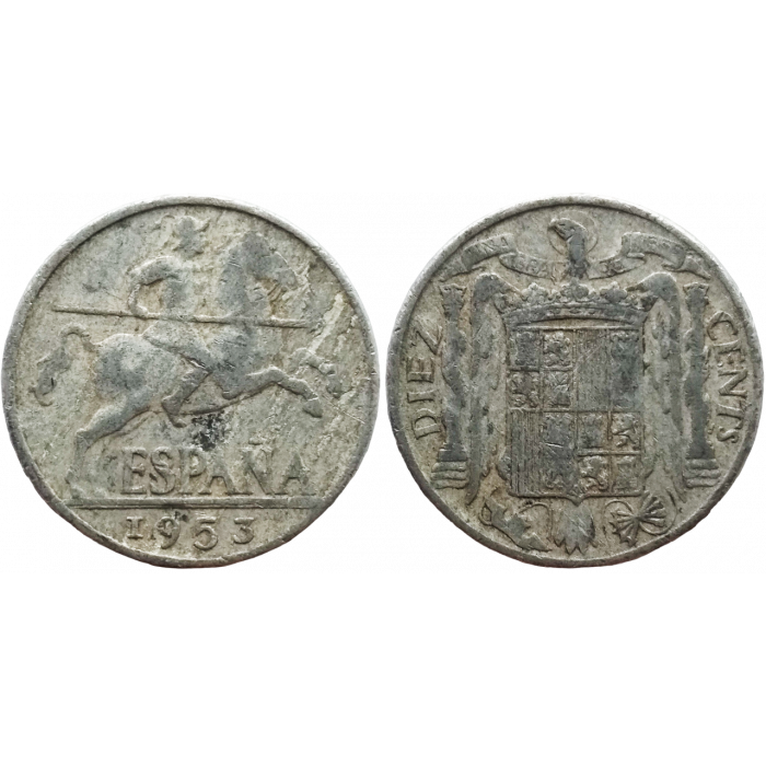 Испания 10 сентимо 1953 год KM# 766