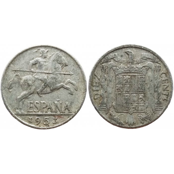 Испания 10 сентимо 1953 год KM# 766