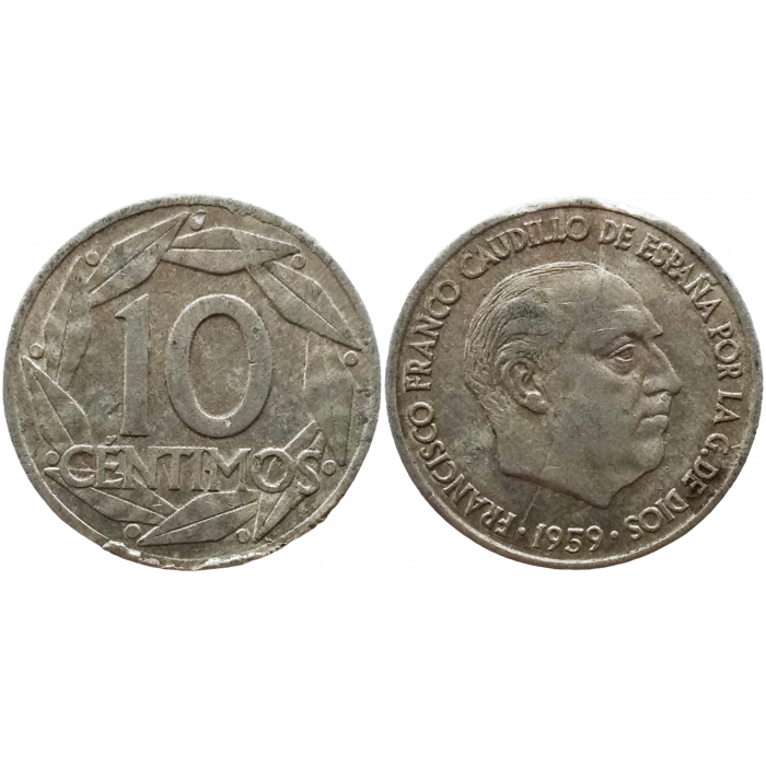 Испания 10 сентимо 1959 год KM# 790
