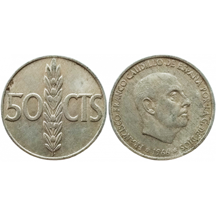 Испания 50 сентимо 1966 год KM# 795 (68 внутри звезды)