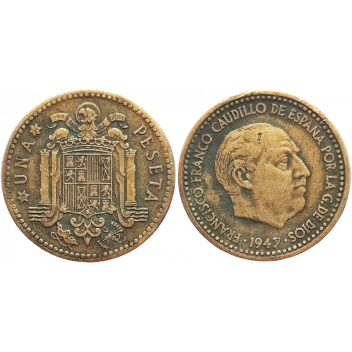 Испания 1 песета 1947 год KM# 775 (51 внутри звезды)