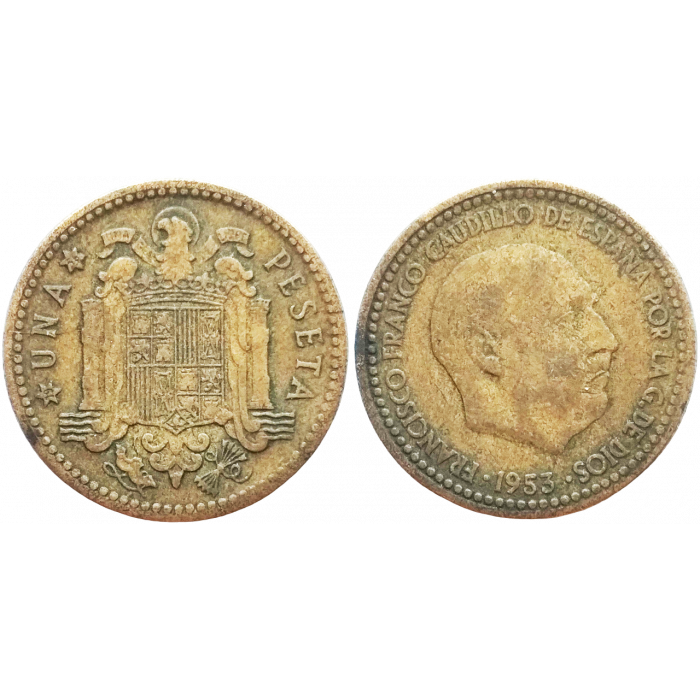 Испания 1 песета 1953 год KM# 775 (56 внутри звезды)