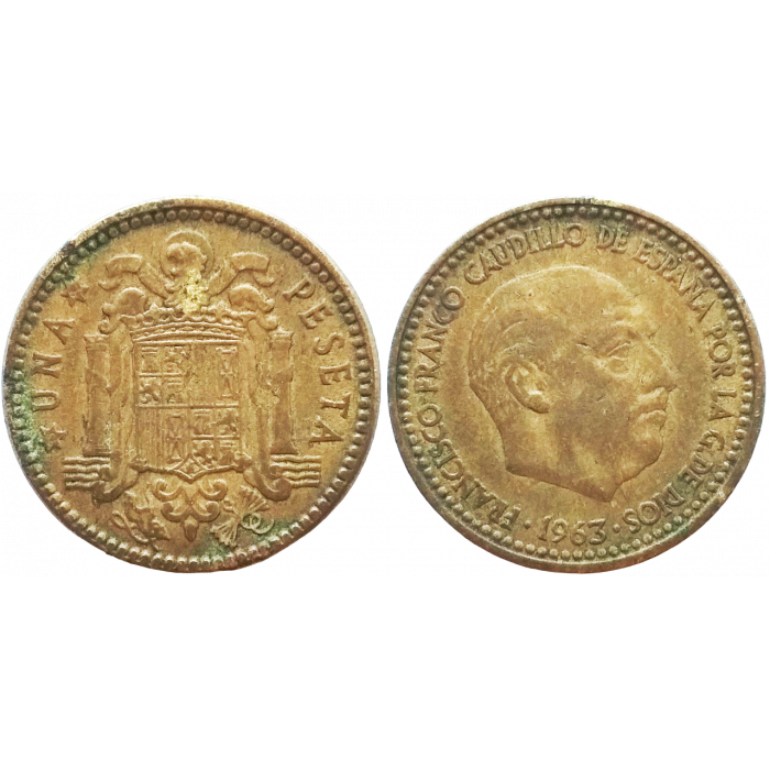 Испания 1 песета 1963 год KM# 775 (67 внутри звезды)