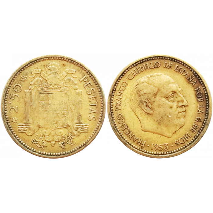 Испания 2,5 песеты 1953 год KM# 785 (54 внутри звезды)