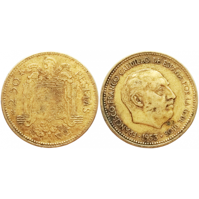 Испания 2,5 песеты 1953 год KM# 785 (56 внутри звезды)