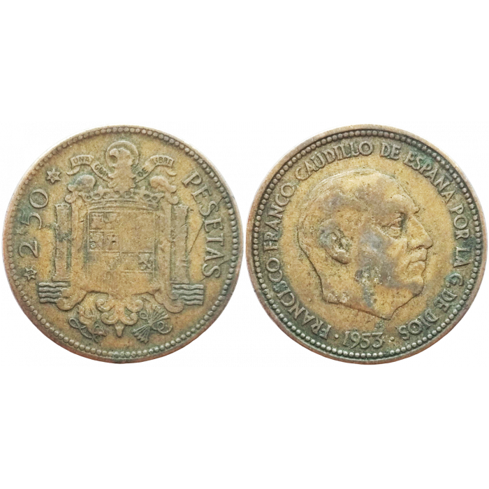 Испания 2,5 песеты 1953 год KM# 785 (56 внутри звезды)
