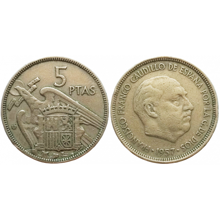 Испания 5 песет 1957 год KM# 786 (59 внутри звезды)