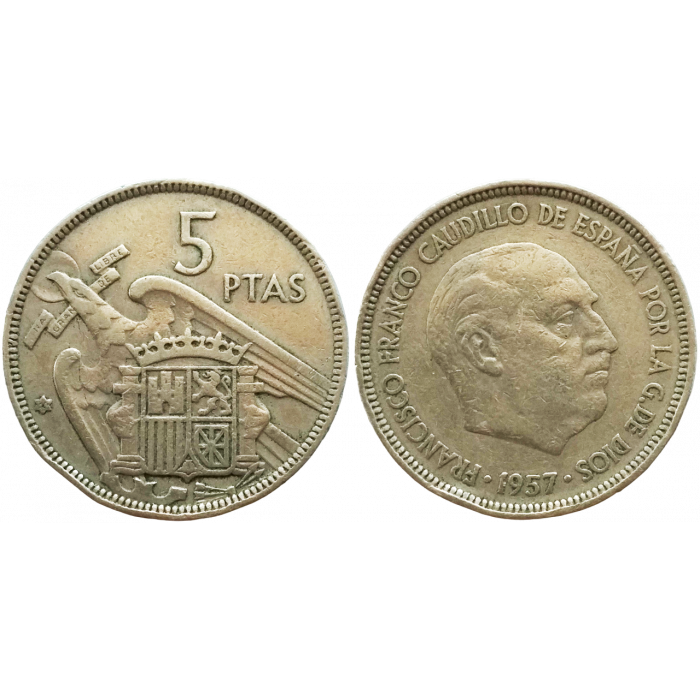 Испания 5 песет 1957 год KM# 786 (60 внутри звезды)