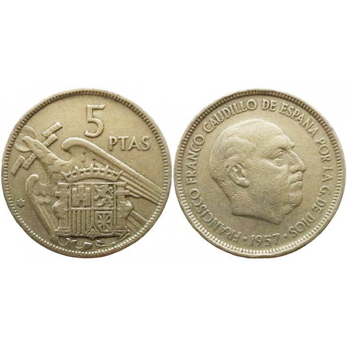 Испания 5 песет 1957 год KM# 786 (60 внутри звезды)
